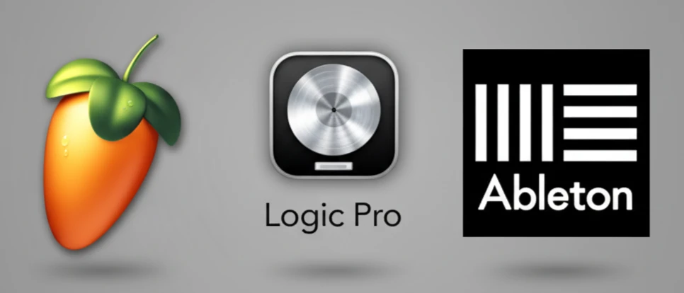 Logo của các loại DAW phổ biến nhất hiện nay: FL Studio, Ableton Live, Logic Pro X,