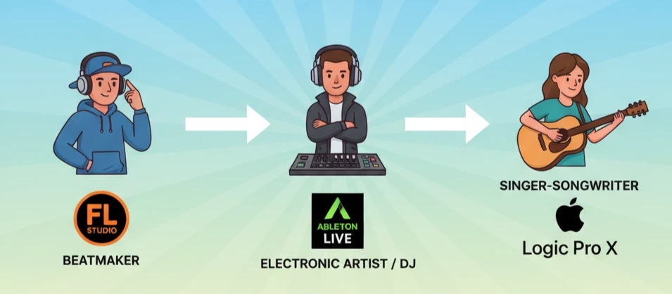 Nên dùng DAW nào? Hướng dẫn lựa chọn DAW phù hợp: FL Studio cho beatmaker, Ableton Live cho nhạc điện tử, Logic Pro X cho nhạc sĩ